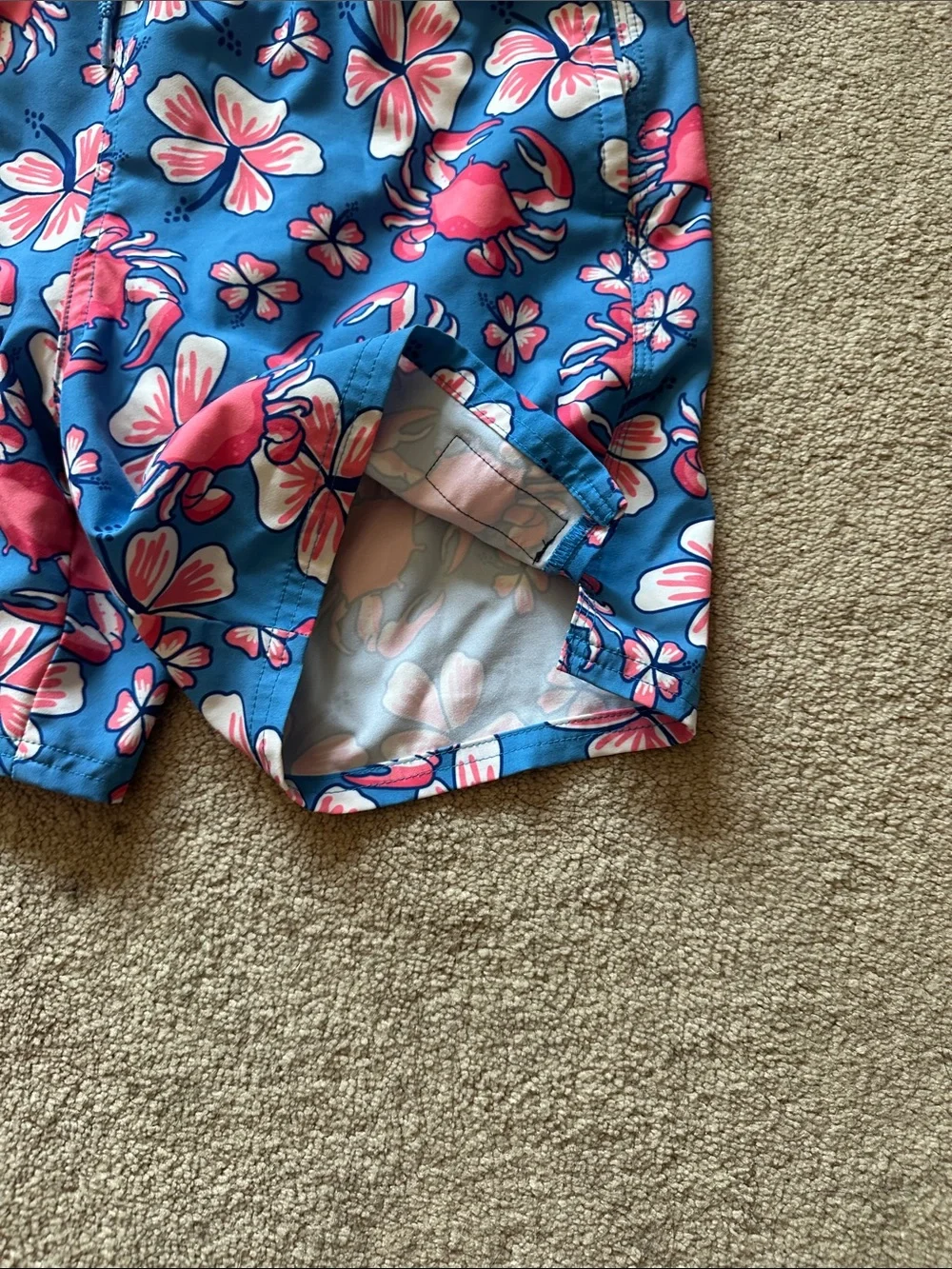 Vineyard Vines Blue Swim Shorts with Pink Crab & Floral Print